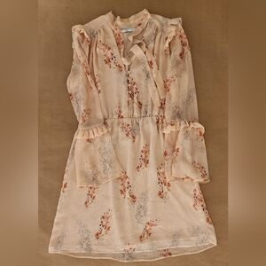 MNG (MANGO) KEA Floral Ruffle Tie Neck Dress Size 6